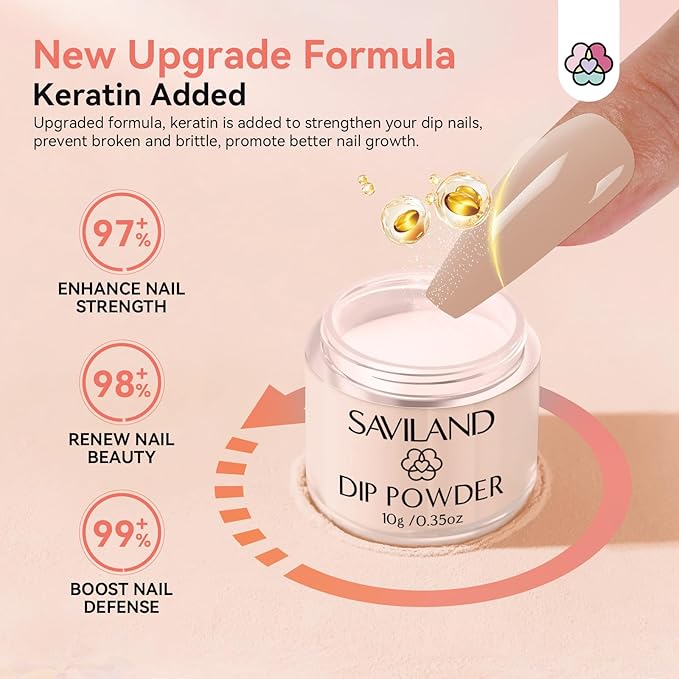 SAVILAND Dip Powder Nail Kit Starter with Nail Tips - 4 Colors with French Tips & Keratin Formula, Brown Nude Clear Dipping Powder No U V Lamp Needed for Home Manicure (10ml x4 Dip Liquids + Tools)