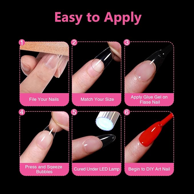 Medium Almond Nail Tips 500PCS, Clear Acrylic Full Cover Gel Press on Nail Tips for DIY, 10 Sizes Pre-Shaped False Nails with Glossy Finish, Professional Manicure Kit & Easy Application