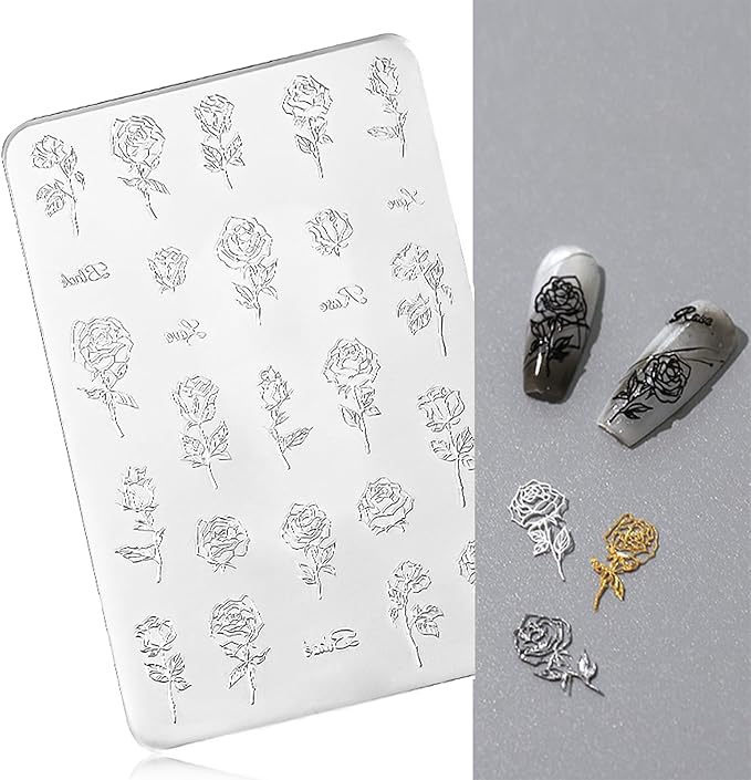 Nail Art Silicone Mold, Rose Nail Decoration Silicone Mold, 3D Nail Art Carving Mold Templates for Precise Embossed Pattern, Nail Tools Nail Charms for Acrylic Nail DIY Craft