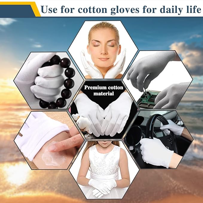 24 Pcs White Cotton Gloves for Dry Hands Moisturizing Gloves Overnight Eczema Gloves Kids Sleep Gloves for Women Cosmetic Jewelry Silver Moisturizing Inspection Gloves