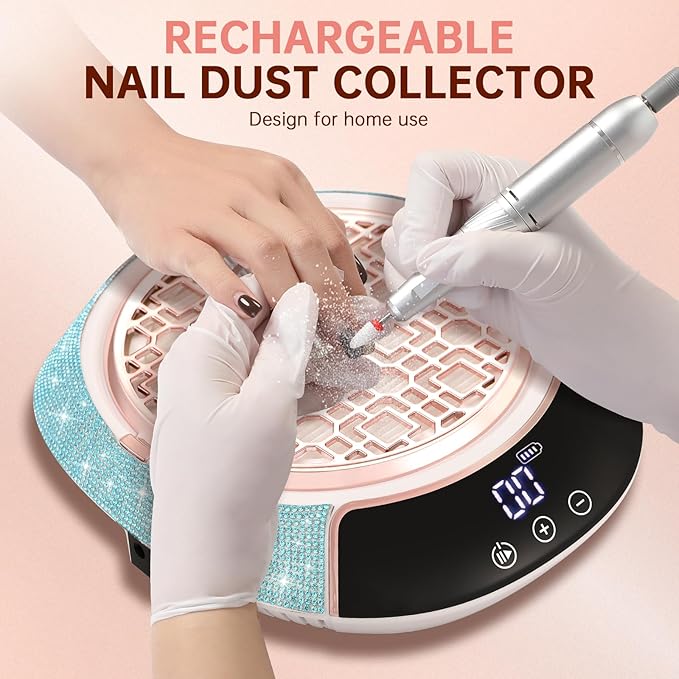 Cordless Nail Dust Collector,Portable Dust Collector Nail Tech with LED Display,Rechargeable Dust Suction Machine with Reusable Fillter for Acrylic Gel Polish,Salon & Home