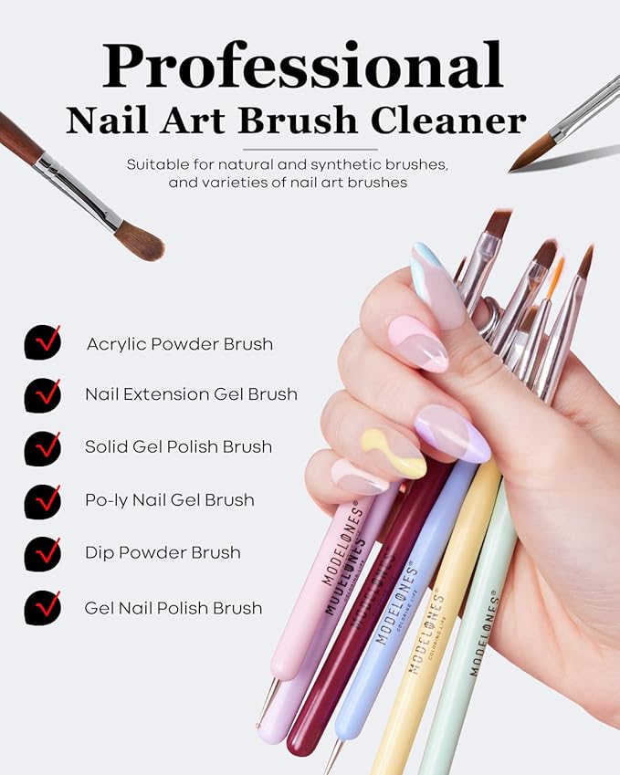 Modelones Nail Art Brush Cleaner & Restorer for Nail Polish/Extension Gel/Solid Builder Gel/Dip Powder/Acrylic Manicure Kits DIY Salon at Home - 80ml, W/Pro Brush