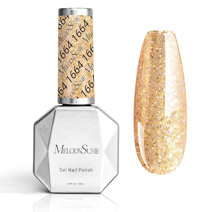 MelodySusie Gold Glitter Gel Nail Polish,0.5 Fl Oz Soak Off UV LED Sparkle Gold Reflective Gel Polish Gift for Women Nail Art Manicure Salon DIY Nail Design Decoration at Home-A1060