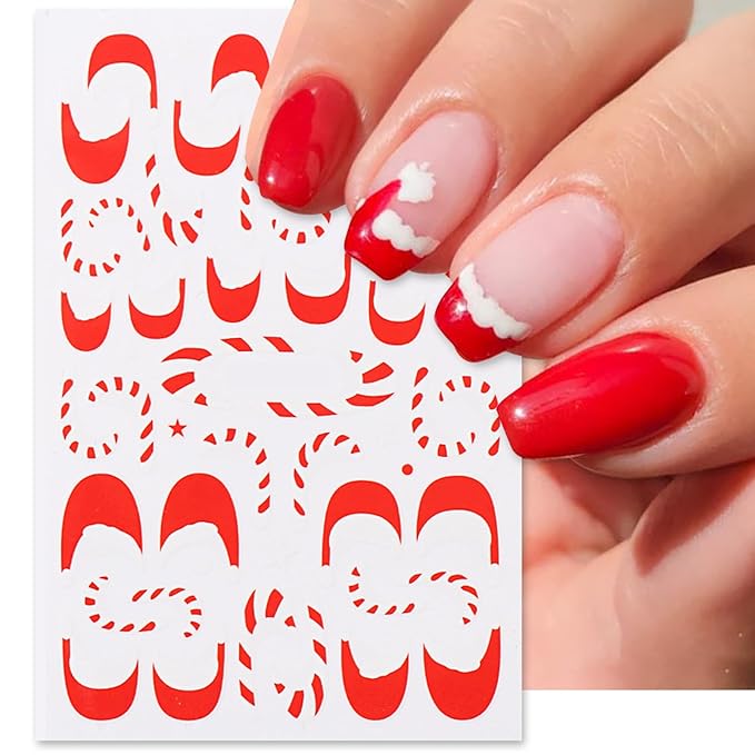 Christmas Nail Art Stickers, Self-Adhesive Colorful Light String, Santa, Elk, Snowflake Design for Holiday Nail Decals, Pegatinas Uñas Navidad DIY Decorations (6 Sheets)