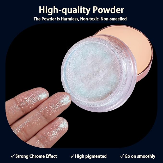 Allstarry Unicorn Chrome Nail Powder, Aurora Mermaid Iridescent White Pearl Nail Chrome Powder Pigment Glitter Fairy Dust for Nail Art, Manicure, Gel Nail Polish - Spring Moonlight