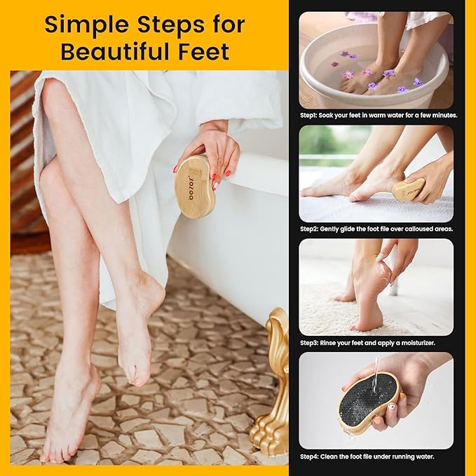 BEZOX Nano-Glass Pumice Stone for Feet Dead Skin, Eco-Friendly Pedicure Foot File Callus Remover - Bamboo Handle