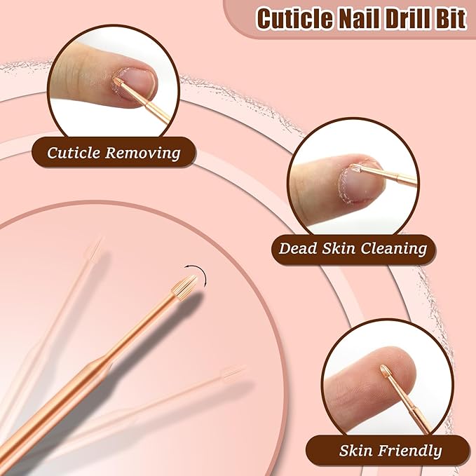 Cuticle Clean Nail Drill Bit 3/32'', Safety Drill Bits for Nails, Professional Carbide Nail Cleaner Nail Bit for Cuticle Dead Skin Nail Prepare, Nail Care Tool for Nail Tech (Rose Gold, Fine)