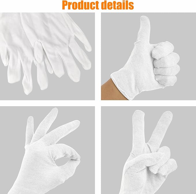 3 Pairs(6Pcs) Cotton Gloves for Eczema and Dry Hands, Moisturizing Gloves, Work Gloves for Men, Women, SPA, Jewelry Inspection (White, 3 Pairs)