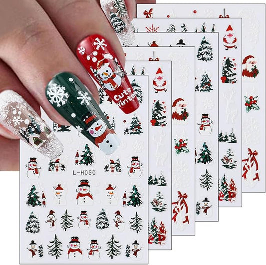 6 Sheets Christmas Nail Stickers for Nail Art Self-Adhesive Christmas Tree Snowman Nail Decoration 3D Santa Claus Nail Art Stickers Winter Xmas Snowmen Snowflake Nail Decals for Women Girls Nail Art