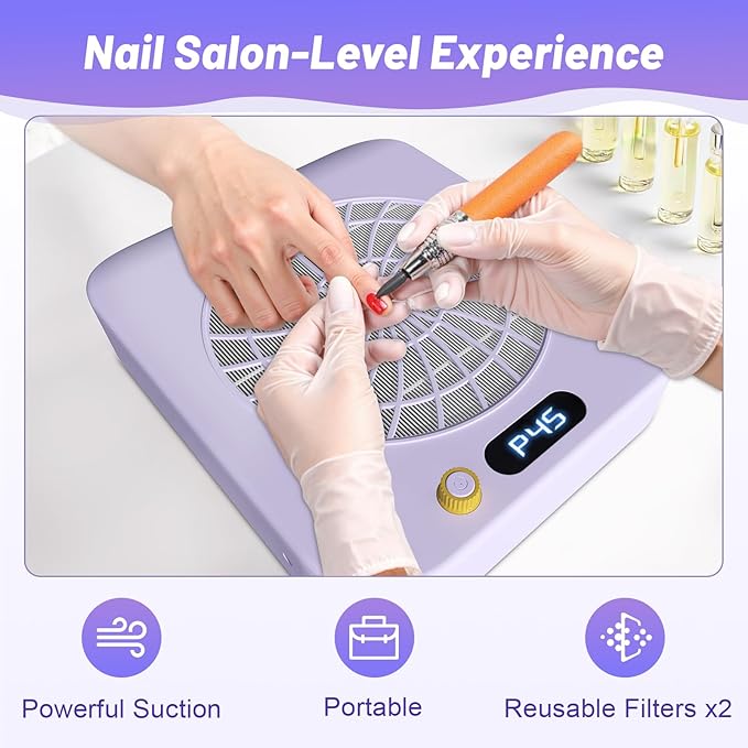 Nail Dust Collector, Dust Collector Nail Tech with 2 Reusable Filters & 1 Cleaning Brush, HPro Powerful Suction Nail Vacuum Dust Collector for Acrylic Nail Polishing, Nail Salon, Home