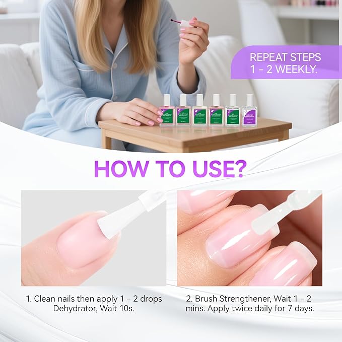 Gelike EC Nail Strengthener and Dehydrator Set: 15ml Natural Nail Hardener Extra Strong and Growth - Acid-Free Fast-Drying Formula - Professional Prep for Gel Polish Acrylic Nails