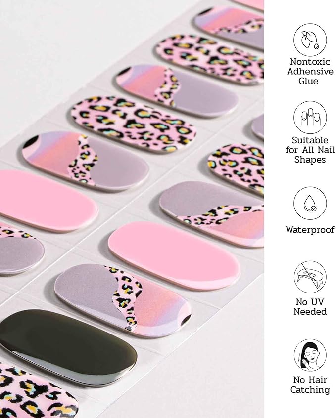 Nail Polish Strips - 22 Pcs Salon Quality Gel Nail Stickers - Long Lasting Wraps (Psychedelic Rock Pink Pattern)