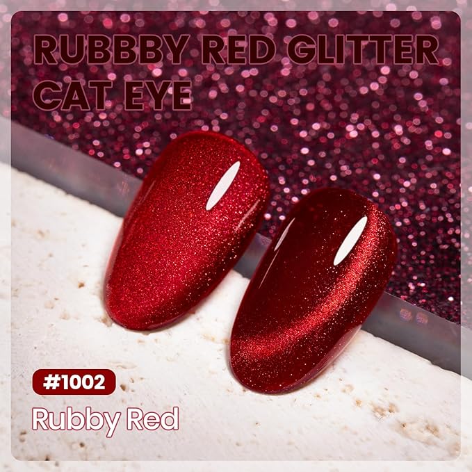 RARJSM Cat Eye Gel Nail Polish Diamond Dark Black Wine Red Cateye Velvet Glitter Gel Polish 15ml Single Bottle with Magnet Stick UV LED Curing Requires Soak Off for Home Salon Christmas Manicure