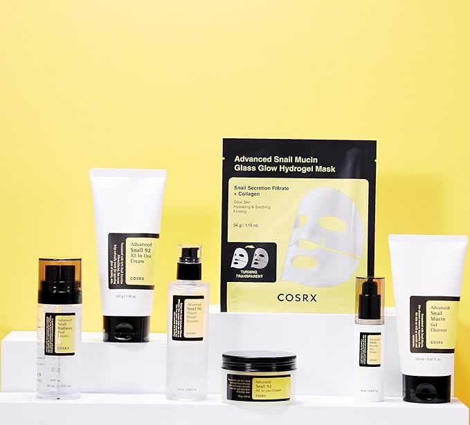 COSRX Advanced Snail Mucin Glass Glow Hydrogel Face Masks Skincare 3 EA, Collagen Face Mask, Travel Essentials, Overnight Face Mask, Korean Skin Care