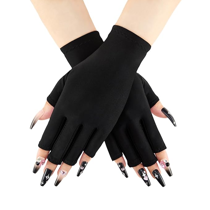 COOLJOB Anti-UV Gloves for Nail Lamp, Professional UPF50+ UV Protection Glove for Manicures, Art Skin Care Fingerless, Women Men Protect Hands from Sun and Nail Dryer Harm, Black, 1 Pair