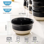 HASENSE Ceramic Cereal & Soup Bowls Set of 6, 20 Oz Black & Beige Stackable - Image 3