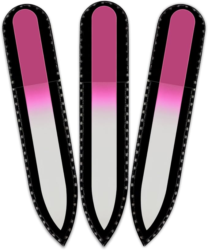 Color Crystal Nail File in Black Pouch - Small/Purse Size - Czech Tempered Glass - Handmade in Czech Republic