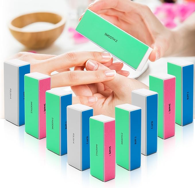 10 PCS Nail Buffing Block, 4 Way Nail Buffer Block Nail File Block -Shape & Smooth & Buff & Polish Professional Nail Files and Buffers 120/240/600/3000 Grit for Natural/Acrylic Nails Buffing Shinning