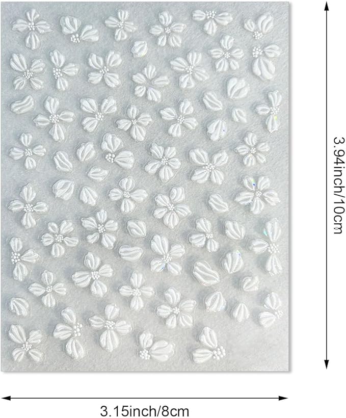 Iridescent Flower Nail Art Stickers, 4 Sheets Crystal Shell Design, Jelly Flowers Decals for Summer Manicure