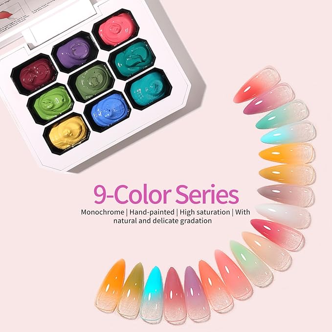 AIJIMEI Ombre Gel, Gradient Painting Gel, Ombre Gel Nail Polish, Including 100 Nail Sponges And Grabbing Pen Suitable For Salons And Family DIY(A5)