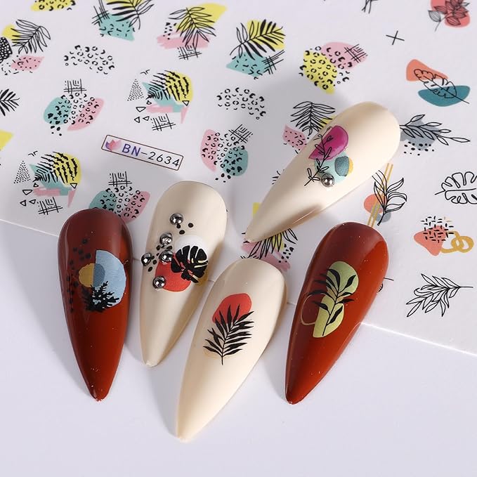 Flower Decals Nail Art Stickers 48 Designs Spring Water Transfer Stickers for Nails Colorful Flower Leaf Cherry Blossoms Rose Pattern DIY Decoration Nail Supplies for Women Girl 4 Sheets