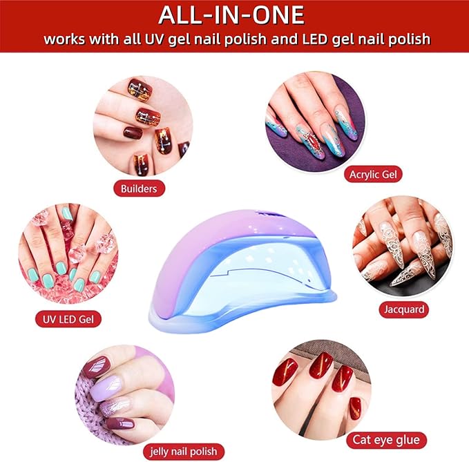 UV LED Nail Lamp, 48W Nail Dryer Gel Nail Polish Curing LED UV Light with 4 Timers Automatic Sensor LCD Display Professional Nail Art Tools Accessories for Fingernail Toenail Salon (Pink)
