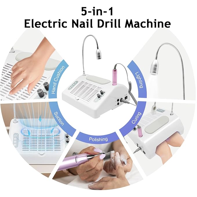 Nail Dust Collector | Vacuum Multifunction Nail-Care Art Machine, Professional 30000PRM Electric Nail Drill Machine with Bits and Sanding Bands, 48W/96W UV LED Lamp