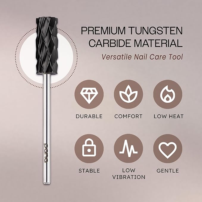 USA PANA Professional 3/32" Shank Size - Flat Top Small Barrel Carbide Bit - 5X Coarse Grit to Extra Fine Grit - Gold, Silver, DLC Black - Nail Drill Bit for Dremel Machine (5X Coarse, DLC Black)
