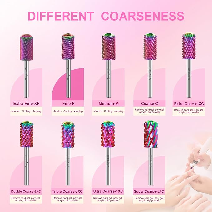 3/32" 2PCS Large Barrel Smooth Round Top Tungsten Carbide Nail Drill Bit Safety Bit for Gel & Acrylic Removal, 2-Way Rotating Efile Tip, Salon Electric File Accessory (F Grit, Multicolor)
