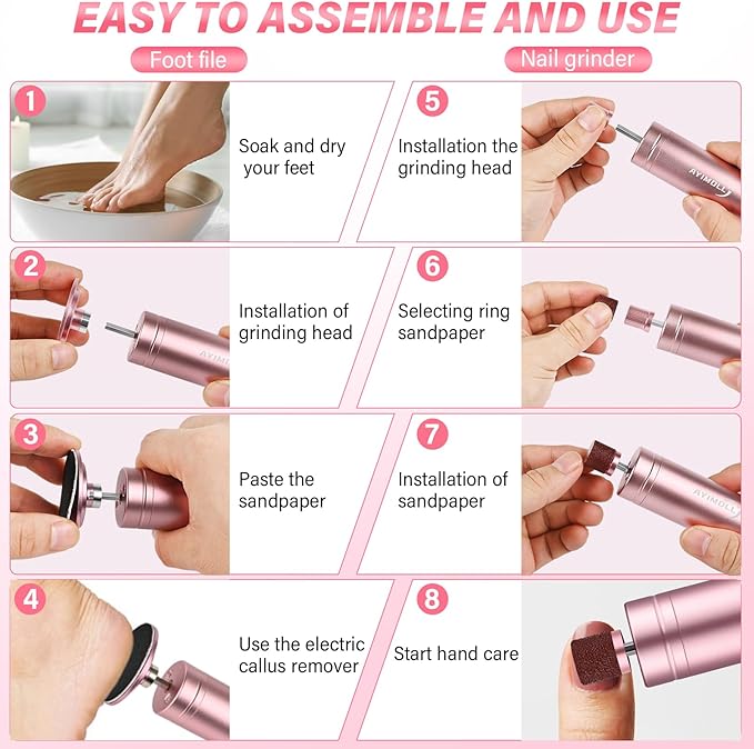 Electric Foot File - Adjustable Speed 1000RPM Callus Remover for Feet, 2 in 1 Foot Nail Grinder with 60Pcs Sandpaper Discs, Professional Pedicure Tool for Women Men Dead Dry Crack Skin Calluses