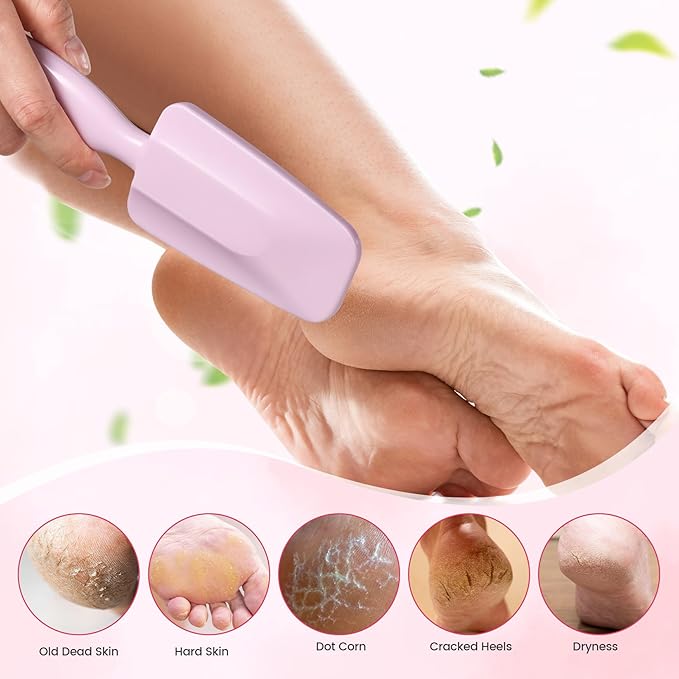 BEZOX Long Handle Glass Foot File Callus Remover, Foot Scrubber for Dead Skin, Cracked Heel Foot Scraper - Purple