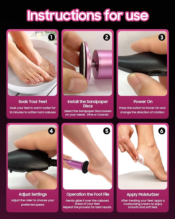 Electric Foot Callus Remover - Electric Callus Remover for Feet,Adjustable Speed Foot Scrubber with 60 Pcs Sandpaper Discs,Professional Pedicure Tool for Dead Skin and Calluses - Matte Purple