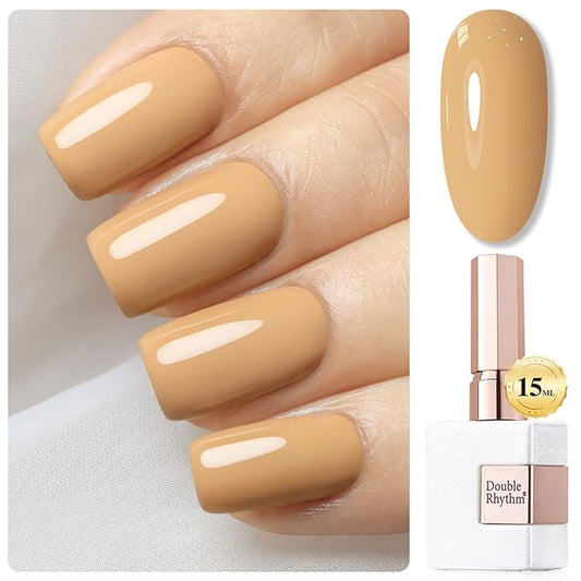 Double Rhythm Gel Polish 15ML Jelly Sheer Pastel Light Milky Color Pearl White Bottle 1 PC 0.5 OZ Full Size Nail Art Salon at Home (Deep Beige-D1442)
