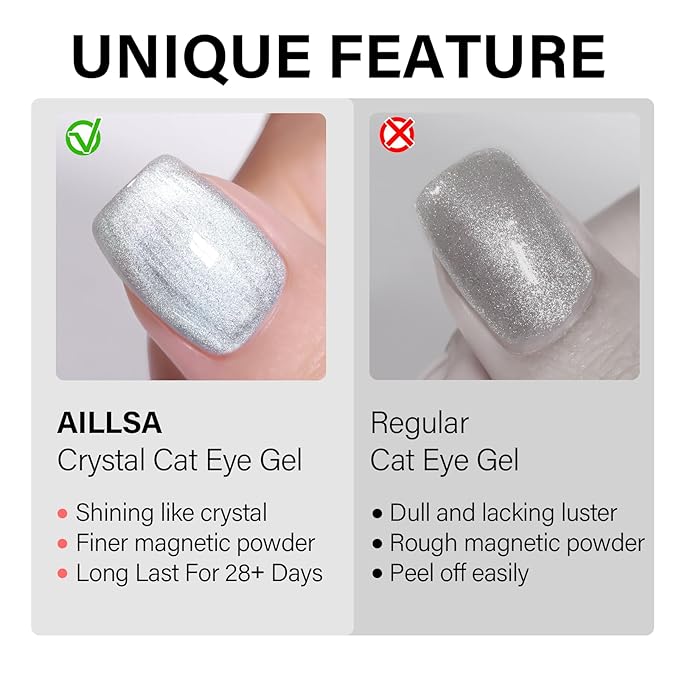 AILLSA Glass Cat Eye Gel Nail Polish, 15ml Nude Glitter Jelly Sheer Gel Polish, Translucent Magnetic Shimmer Sparkle Nail Art U V Salon 0.5 OZ GF38