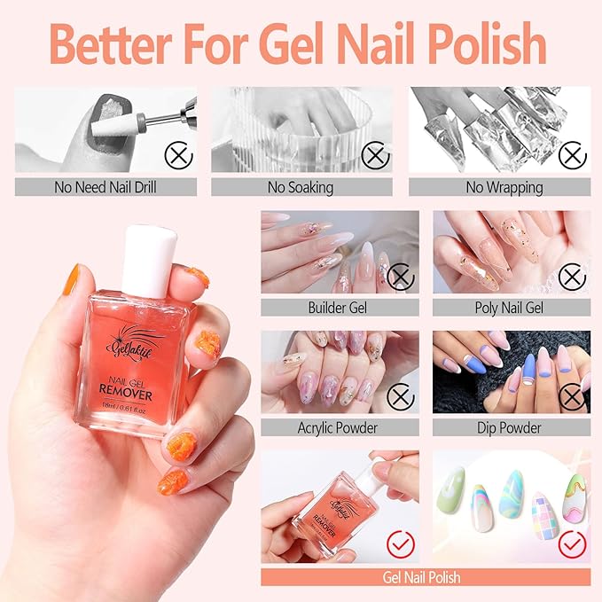Gel Polish Remover Kit, 18ml×3 Set with Cuticle Oil & Liquid Latex Tape, No Soaking, Wrapping Required, Removes Gel Nails in 3-5 Mins, Includes Nail Pusher & File for Complete Nail Care