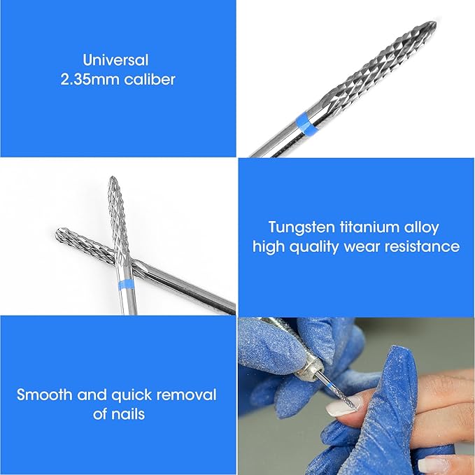 3/32" 5 in 1 Professional Carbide Nail Drill Bits Sets, 3 Pack Tungsten Safety Drill Bits Tech, Cuticle Bit Fast Remove for Manicurist Nail Salon Manicure Pedicure Gel Polishing (3 Shapes)