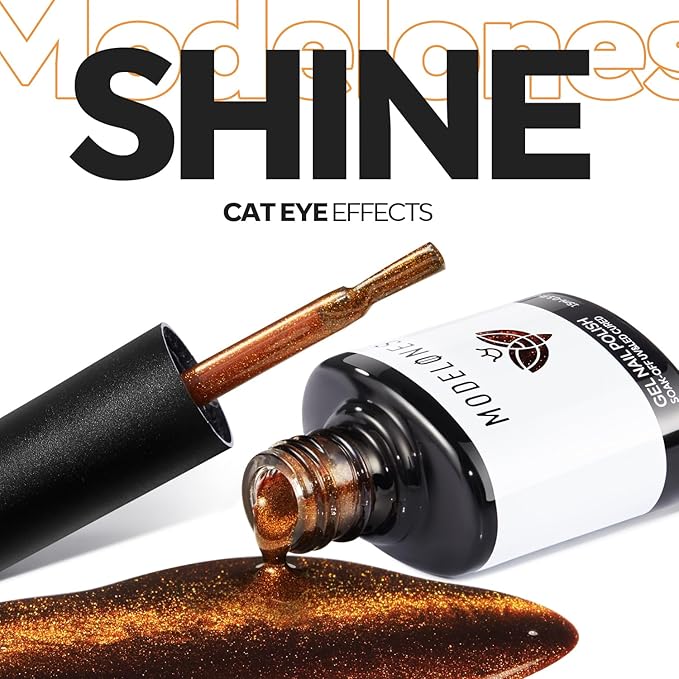 modelones Cat Eye Gel Nail Polish, Glitter Brown Magnetic Nail Polish with Magnet Soak Off U V Winter Gel Polish Shimmer Nail Art Top Coat Manicure Salon DIY