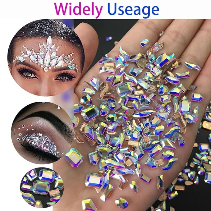 2680Pcs AB Nail Rhinestones, Big Colorful AB Nail Charms, Diamond Gems Stones with 2560Pcs AB Flatback Round Beads, Clear Acrylic Colored Glass Jewelry for Nails Faces Eyes Makeup Decoration