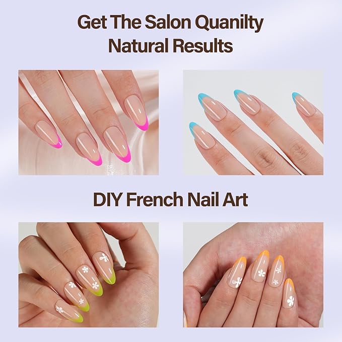 Misssix XBASICTIPS French Tip Press On Nails, 300Pcs Medium Almond French Gel Nail Tips, Soft Gel Pre-shaped No Need to File 3 in 1 Tips, Fake Nails for Nail Art DIY Extension Designs 15 Sizes