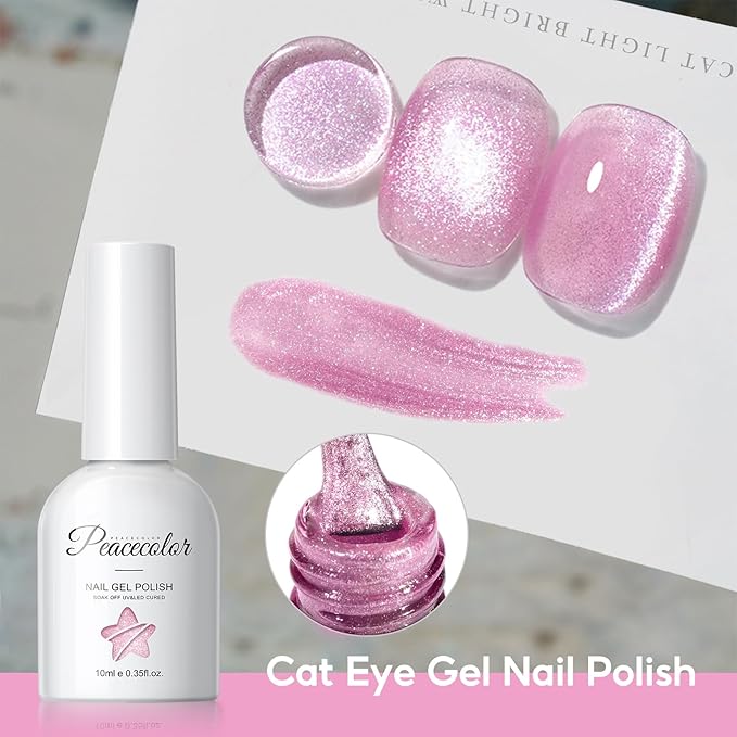 PEACECOLOR Cat Eye Gel Nail Polish Set, 6 Colors Blue Green Pink Glitter Manicure Starter Kit for Salon Need Lamp Curing Nail Art DIY at Home1