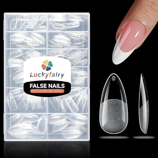 Medium Almond Nail Tips, 240pcs Soft Gel Pre-Filed Acrylic Almond Fake Nails, Half Matte Full Cover Clear Press on Flase Nail Tips for Nail Extension Home DIY 12 Sizes Gelly Tips