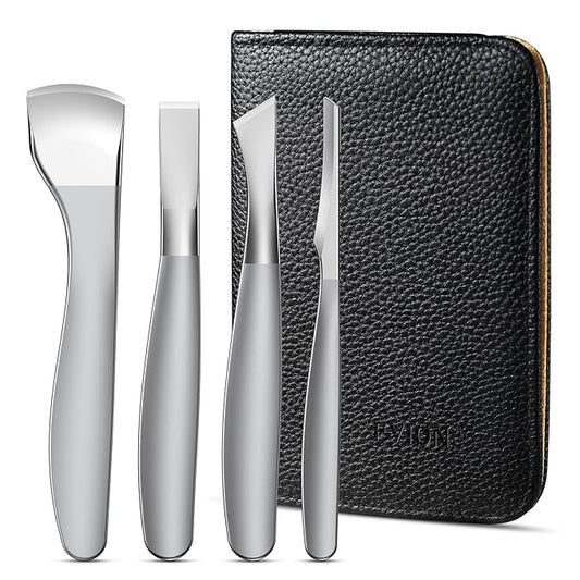 FVION Pedicure Knife Set for Feet – 4 PCS Ingrown Toenail Blade Tool Calloused Feet Remover Tool, Stainless Steel Pedicure Tools for Foot Callus Blade Remover for Feet (Short Handle)