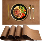 Faux Leather Placemats for Dining Table Set of 4, Edge-Sealed PU Leather Table by Vinjiasin
