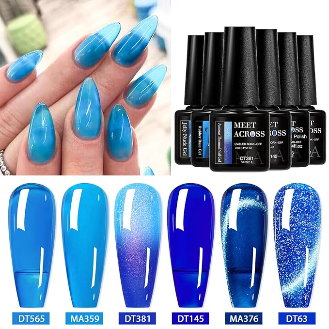 MEET ACROSS Gel Nail Polish Set 6 Pcs Glitter Colors Gel Nail Kit Art Design Soak Off UV LED (SET-11, 6pcs)