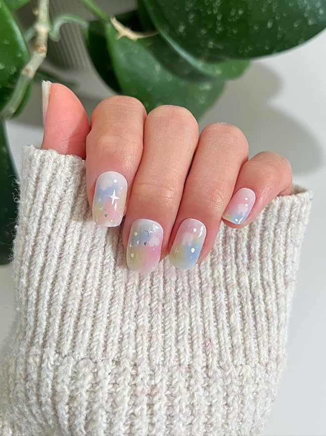 NOVA, Semi Cured Gel Nail Strips (Cosmic Confetti) - The 10 Minute Manicure. Salon-Quality, Female Founded, Easy to Apply & Remove - Incl. Nail File & Wooden Stick (Cosmic Confetti)