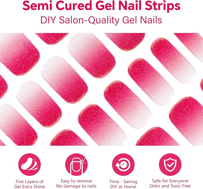 Semi Cured Gel Nail Strips-Salon Quality Work Nails Trendy Coffee Colors Long Lasting, Easy On & Off Gel Nail Wraps,Works with Any UV/LED Lamps(Rose Gradient)