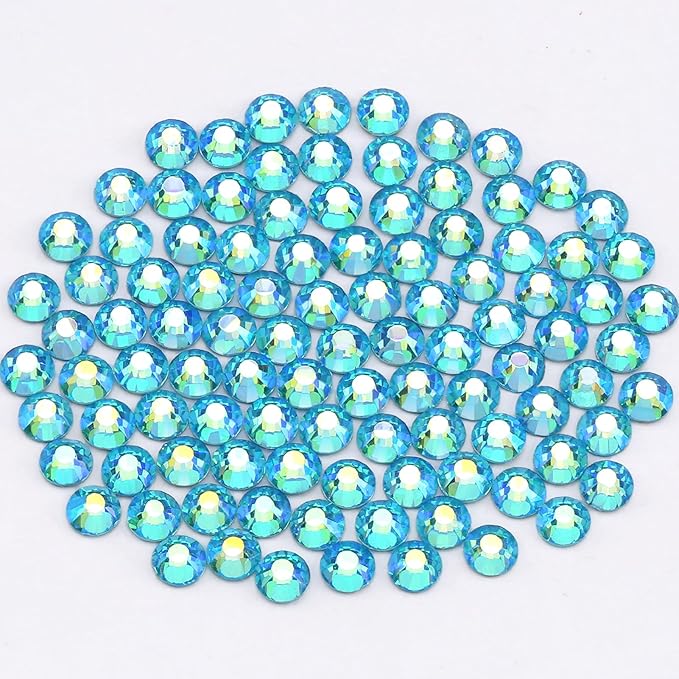 Novani Rhinestones 3000Pcs Flatback Crystal Round Loose Gemstones Glass Rhinestones for Crafts Makeup Nail Art Clothes Shoes DIY Decorations(SS8, 2.3-2.5mm,Aquamarine AB)