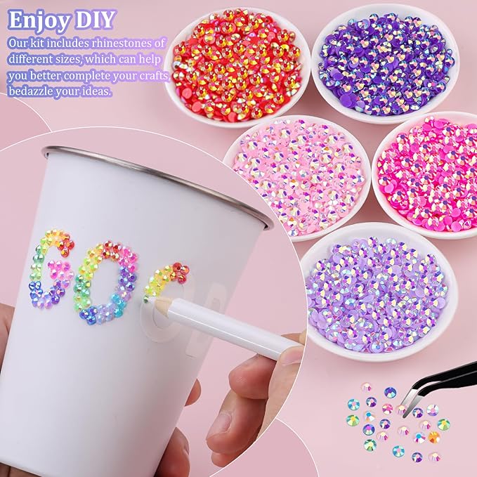 32000Pcs Resin Rhinestones with Tweezers for Crafting, Mixed-Color 3mm Bedazzling Crystal with 1Pcs 10ml B7000 Jewelry Glue for DIY Crafts Clothing Tumblers Shoes Fabric Nail Art