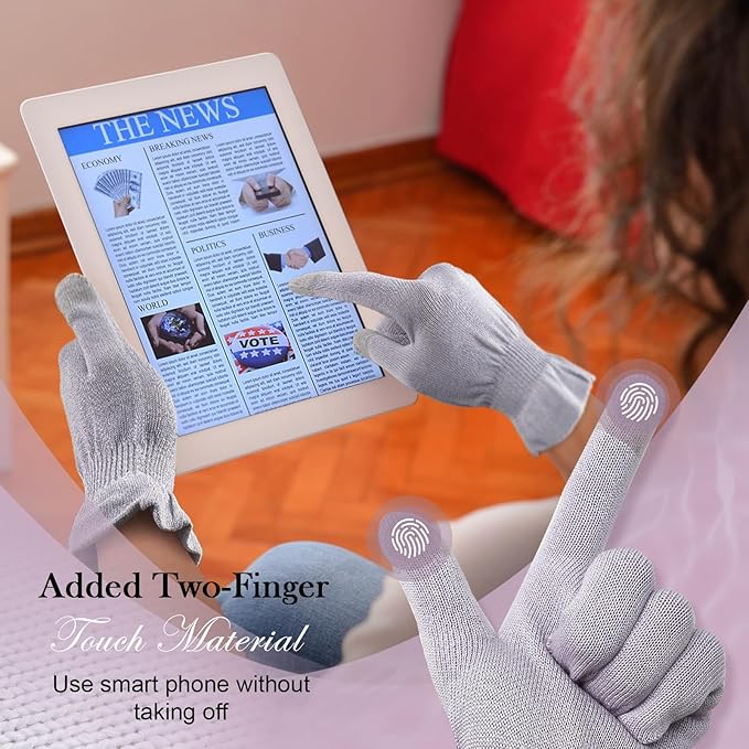 MIG4U Moisturizing Beauty Gloves Touchscreen Overnight Sleeping Glove for Women Dry Hands, Nighttime Lotion, Eczema, SPA, Cosmetic Treatment, Grey Purple 1 Pairs Size L/XL