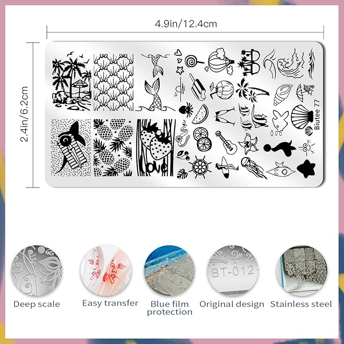 Biutee Nail Stamping Plate Set 12Pcs Nail Art Stamping Plates Nail Stamping Kit Nail Stamper Kit Flower Leaves Animal Lace Star Halloween Christmas Design Nail Stamp Plate